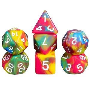 Rock Candy - Ensemble de 7 dés polyédriques en forme de tourbillon arc-en-ciel pour D&D, Donjons et Dragons et jeux de rôle sur table
