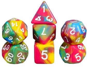 Rock Candy - Rainbow Swirl design 7 polyhedral dice Set for DnD, Dungeons and Dragons and table top role playing games