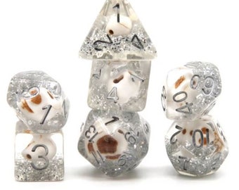 skull glitter silver  Polyhedral dice Set DnD skull dice Dungeons and dragons table top role playing dice dungeons and dragons d20 skull d20