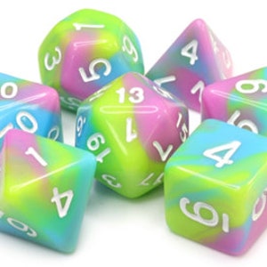 Sweet and Sour - Multicolore rainbow splatter design polyhedral dice Set pour DnD, Donjons et Dragons et jeux de rôle sur table