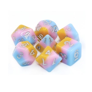 Toffee Mochi dice set (Dungeons and Dragons, Pathfinder, Board Games) 7 dice (D4, D6, D8, D10, D100, D12, D20)  sweet layered dice set rpg