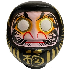 20cm Black Japanese Daruma Lucky Doll - Hand Painted Artisanal Papier Mache Protection & Good Luck in Business  Gift - Handmade in Japan