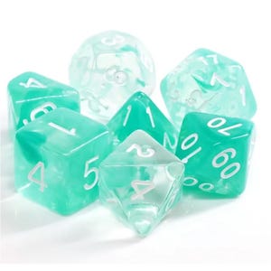 Eaux enchantées - Ensemble de 7 dés polyédriques Turquoise Design pour D&D, Donjons et Dragons et jeux de rôle sur table