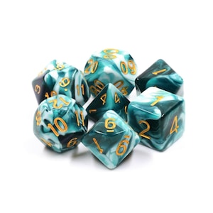 High seas blue and white Polyhedral dice Set DnD Dungeons & dragons table top role playing dice dungeons and dragons d20 sea dice ink blue