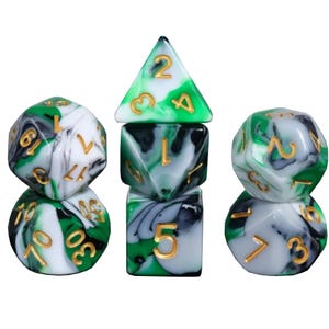 Crème menthe - Ensemble de 7 dés polyédriques au design vert et blanc pour D&D Donjons et Dragons (D&D) et jeux de rôle sur table