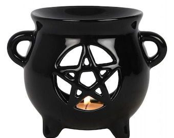Pentagram Black Cauldron Burner and Wax Melt warmer - Cauldron wax warmer - cauldron oil burner - witches cauldron - potions oil burner gift