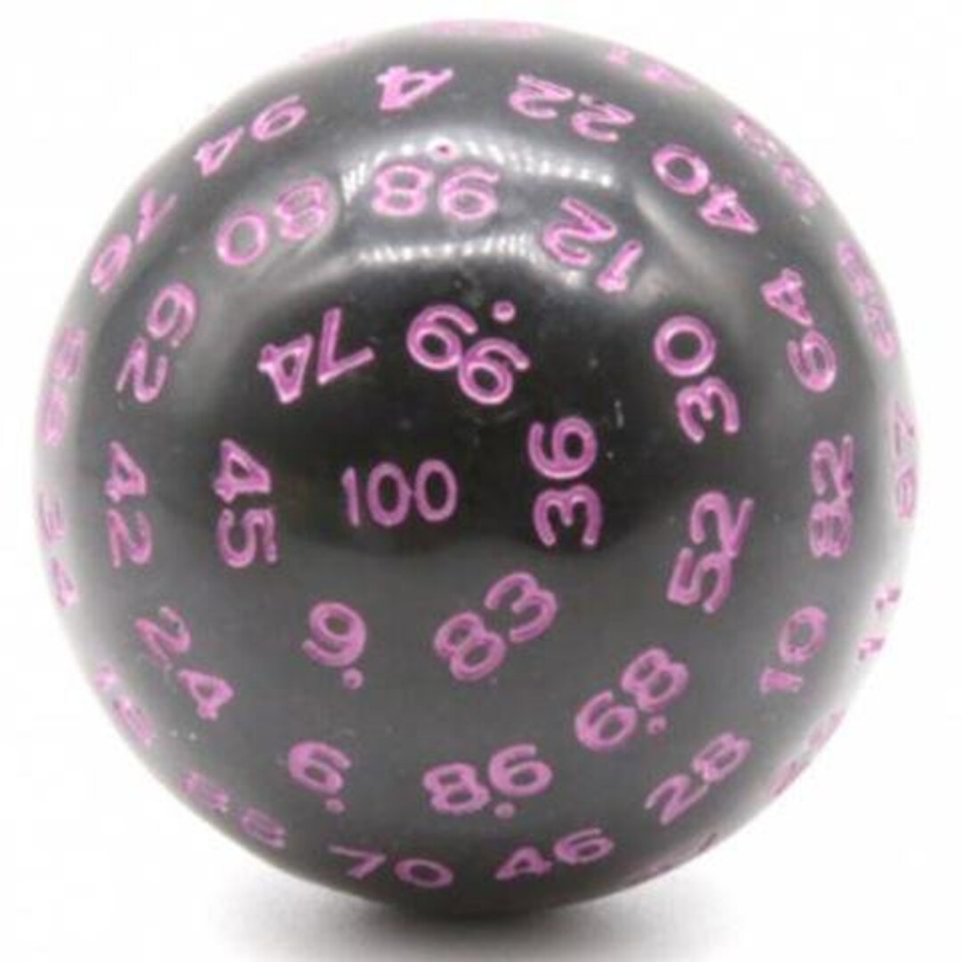Black and Purple D100 One Hundred 100 Sided Dice for Dnd, Dungeons and