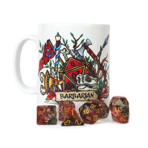 Dungeons and Dragons Barbarian class Mug Personalized D&D dice Gift Barbarian D20 Dungeon master accessories DnD roleplay game Pathfinder