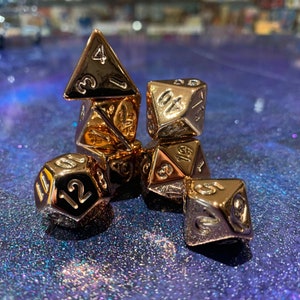 Champagne Copper - Electroplated shiny metal effect polyhedral dice Set for DnD, Dungeons and Dragons and table top role playing games