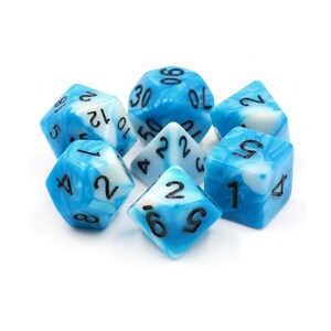 blue and white ice elemental blend dungeons and dragons dice set - elemental dice set blue and white - critical Role - Dungeons and Dragons