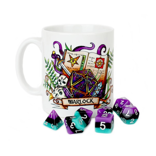 Dungeons and Dragons DnD Warlock class Mug Personalized D&D Class Gift board game gift D20 dungeon party gift Warlock class pathfinder Dice