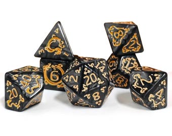 Set di dadi poliedrici con design del drago orientale nero per Dungeons & Dragons