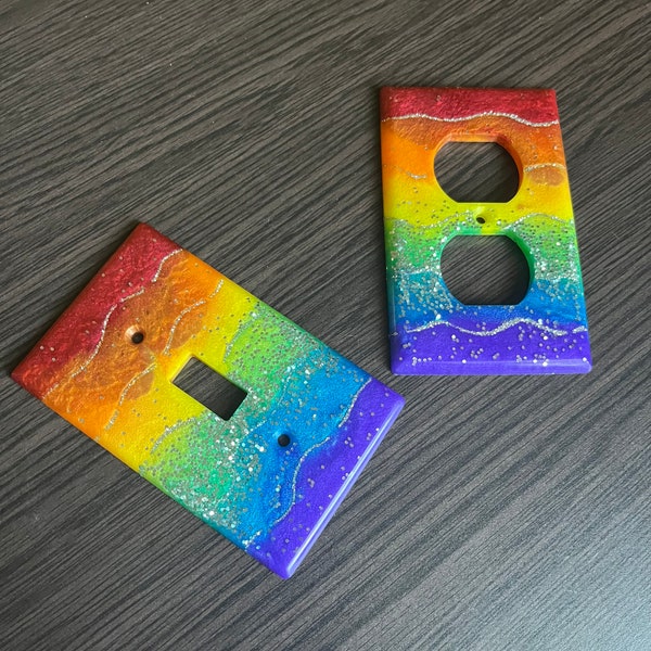 Rainbow sparkly light switch cover or outlet cover