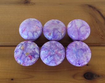 Purple Hand-painted Wood Knob, Fluid Artwork Aryclic Paint, Original Art By Me, Drawer Knob Set 6