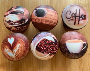 Coffee Espresso Wood Dresser Knob Drawer Pull Kitchen Cabinet Mug Gift for Home Gifts for Kids  Modern Hand Painted Drawer Made in USA