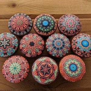 Boho Paisley Black Brown Mandala Wood Drawer Knob, Turquoise, Orange, Housewarming Gift,  Kitchen Cabinet Door, Bedroom Furniture