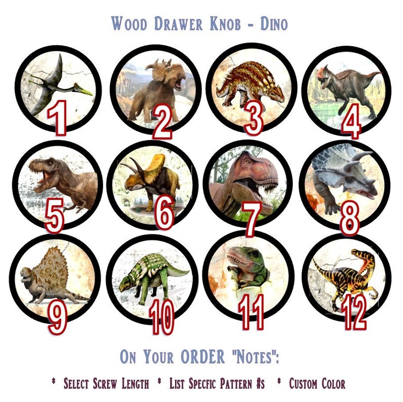 Dinosaur Wood Knobs No VOC Paint No VOC Clear Coat Gloss Furniture Handle Nursery Kids Bedroom Hand Painted Pull Baby Shower Size 1.5