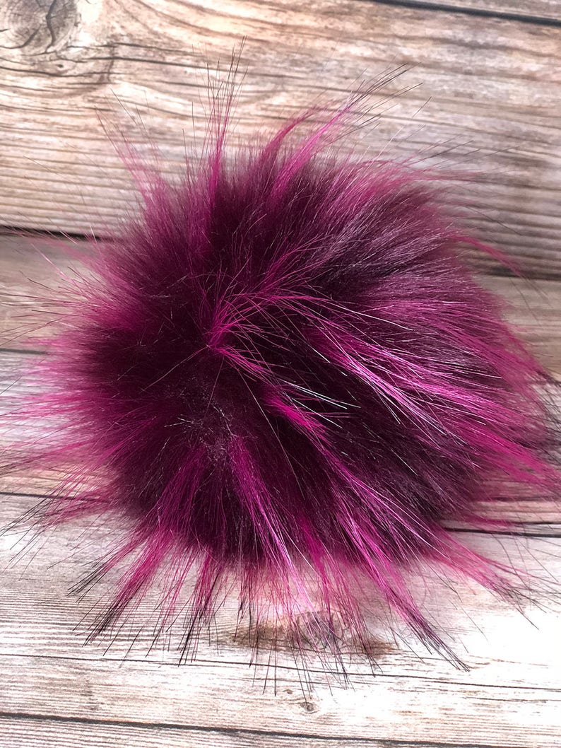 Fake Fur Pom Pom Large Faux Fur Pom Pom Wine Pom Pom Snap On Raccoon Pom Pom for Hat Toque Cruelty Free White Pom Pom 7