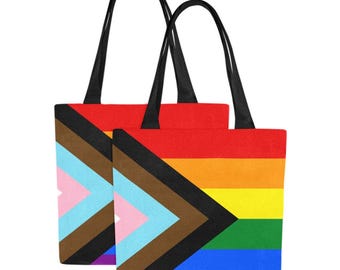 2 HBTQ+ Pride Progress Flag Canvas-tygväskor