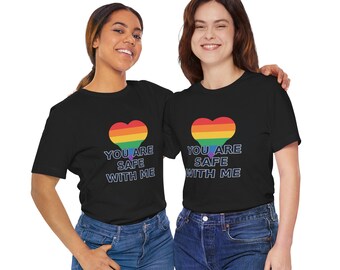 Je bent veilig bij mij T-shirt, regenbooghart T-shirt voor bondgenoten, inclusief cadeau
