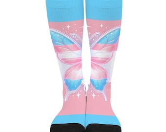 Trans Pride Fjärils Knähöga Strumpor - HBTQ+ Pastellfärgade Accessoarer