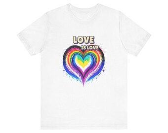 T-shirt met regenbooghart en de tekst "Love Is Love": LGBTQ+ Pride unisex T-shirt, inclusief cadeau