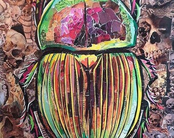 Gothic art Beetle &quot;The Death Beetle&quot; Collage signed print