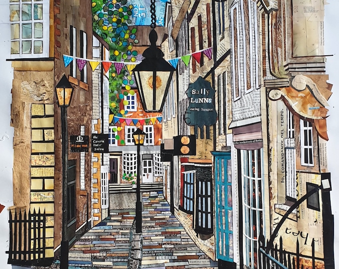 Bath Cityscape Giclee Print, Recycled Magazine Collage Art