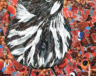 Bird art collage "The Songbird of fire"
