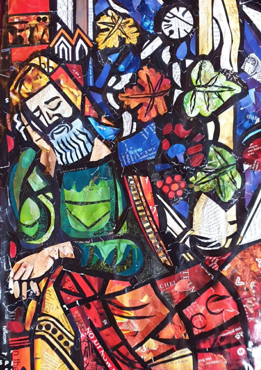 Stained glass window collage signed print