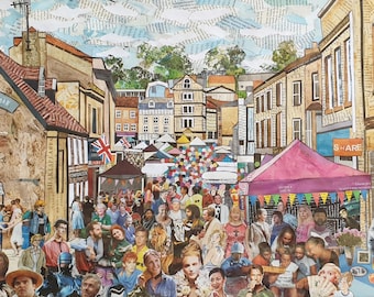 Impresión de Frome Independent Market: collage de papel cortado y rasgado en giclée