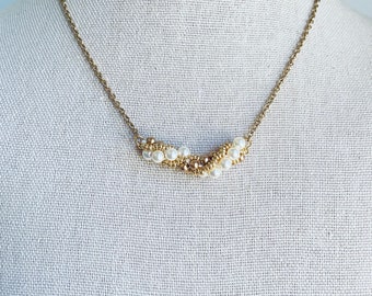 Unique Design Handmade Swarovski Pearl Necklace  Beads Motif Crochet Necklace
