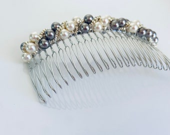 Designed Handmade Swarovski Pearl Hair Comb Crochet