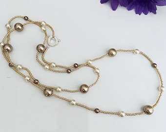 Unique Design Handmade Long Swarovski Pearl Necklace