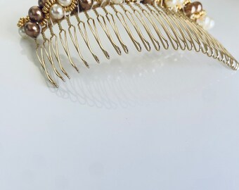 Designed Handmade  Preciosa Cristal Braided Beaded Pearl  Hair Comb Crochet