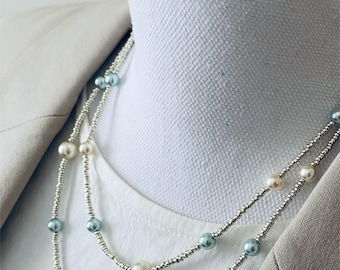 Unique Design Long Swarovski Pearl Necklace Handmade