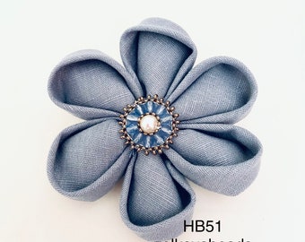 Light Blue Flower Linen Brooch