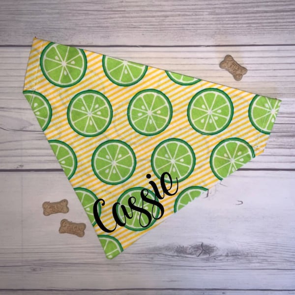 Lime Striped Dog Bandana | Personalized Over The Collar Pet Cat Bandana | Bow Tie Sailor Bow | Keychain Scrunchie | CactusPeach Pet Boutique