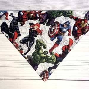 Super Hero Comic Book Character Dog Bandana | Personalized Over The Collar Dog Cat Keychain | Bow Tie Scrunchie | CactusPeach Pet Boutique