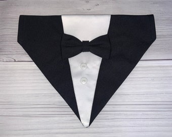 Schwarzes Tuxedo Bowtie Hundehalstuch | Hochzeit über dem Kragen Hund Katze Bandana | Fliege | CactusPeach Haustier-Boutique