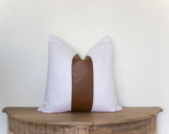 18x18 Faux Leather and White Linen