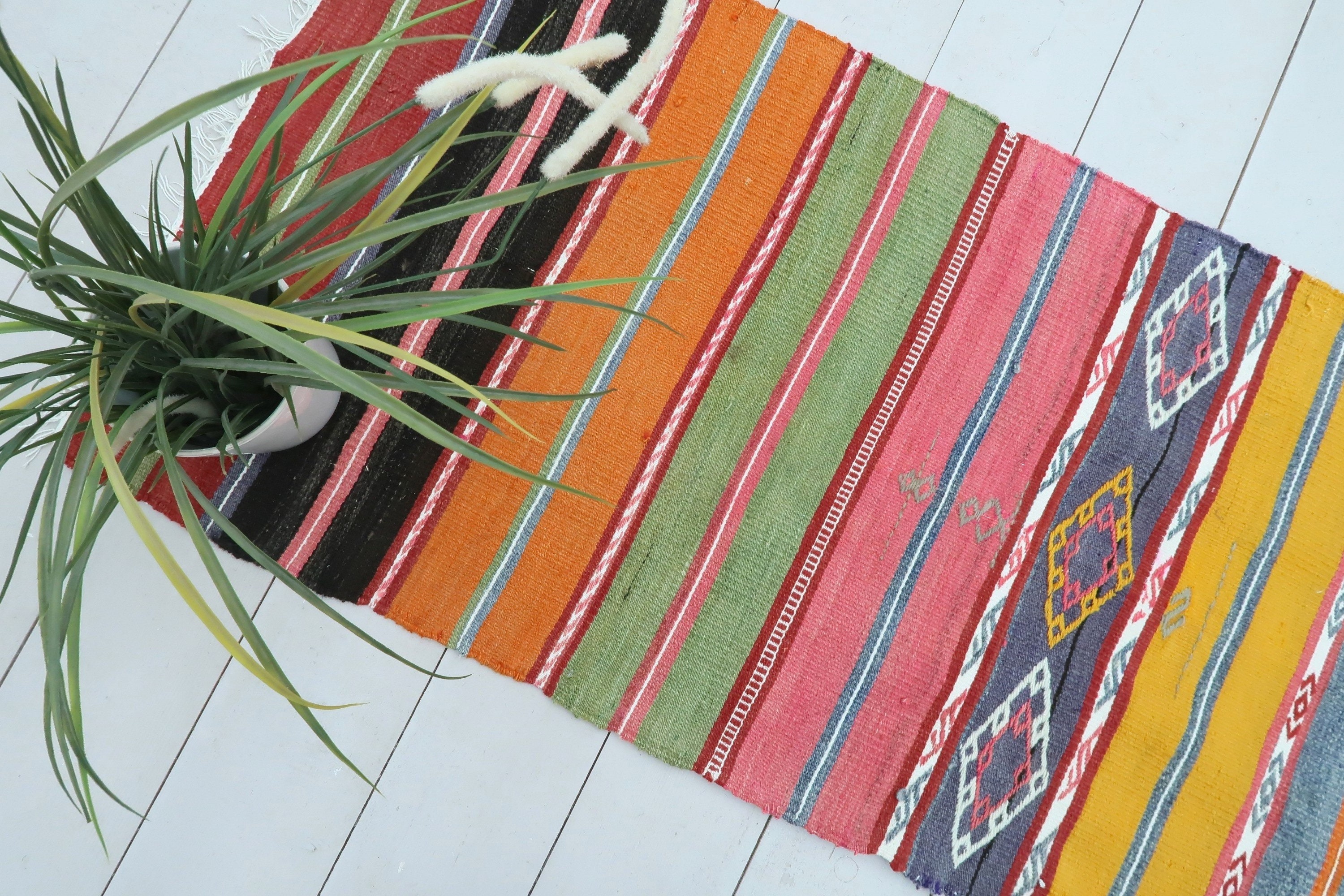 Vintage Turkish Milat Kilim Runner Carpet Multi Color Long Etsy