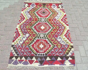 3.4 ft x 5.2 ft Handmade Turkish Kilim Vintage Rug Oushak Rug Area Aesthetic Moroccan Kelim oriental persian tribal navajo accent kilim rug