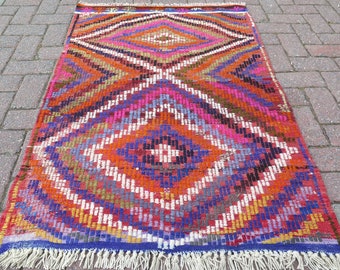70s Colorfull Small Rugs Turkish Kilim Rug oriental rug boho vintage rug small area rugs for bedroom navajo rug wool accent rug 35x53 inches