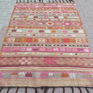 60s Striped Turkish Handmade Kilim, Boho Rugs, Area Rug, Wool Rug, Vintage Boho Rug, tæpper, bedroom kelim, Embroidery Teppich 53x79 inches