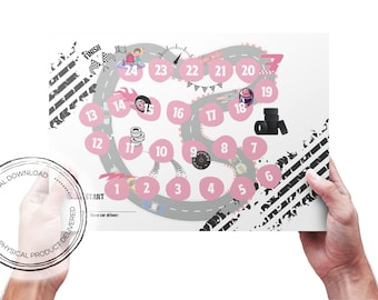 Tabella stampabile per l'uso del vasino con auto da corsa, addestramento al vasino per bambini piccoli, tabella degli adesivi per bambini, tabella delle ricompense stampabile, download immediato, PDF