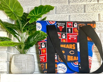 Chicago Sports Patchwork Tote Bag With Zipper