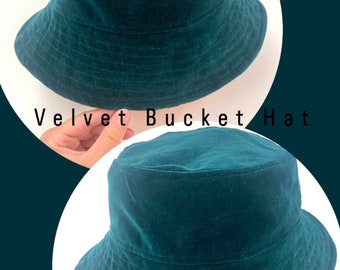 Hunter Green Velvet Bucket Hat/Reversible and Lined/Unisex