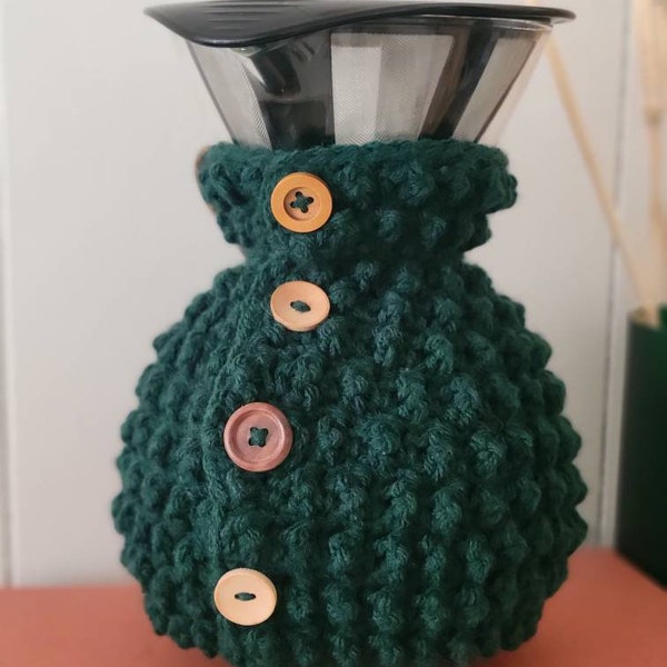 Pour over coffee pot like chemex bodum crochet cozy textured coffee warmer extends up the neck