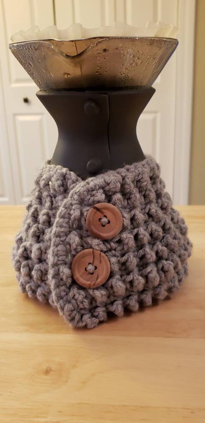 Handmade crochet texture coffee pot cozy with wooden buttons Etsy